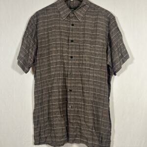 Marc Edwards Mens XL Washable Linen Blend Short Sleeve Button Up Shirt Top